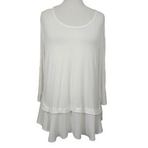 Casual Couture by Green Envelope Shirt Top Size XL White Flowy Layered Hem